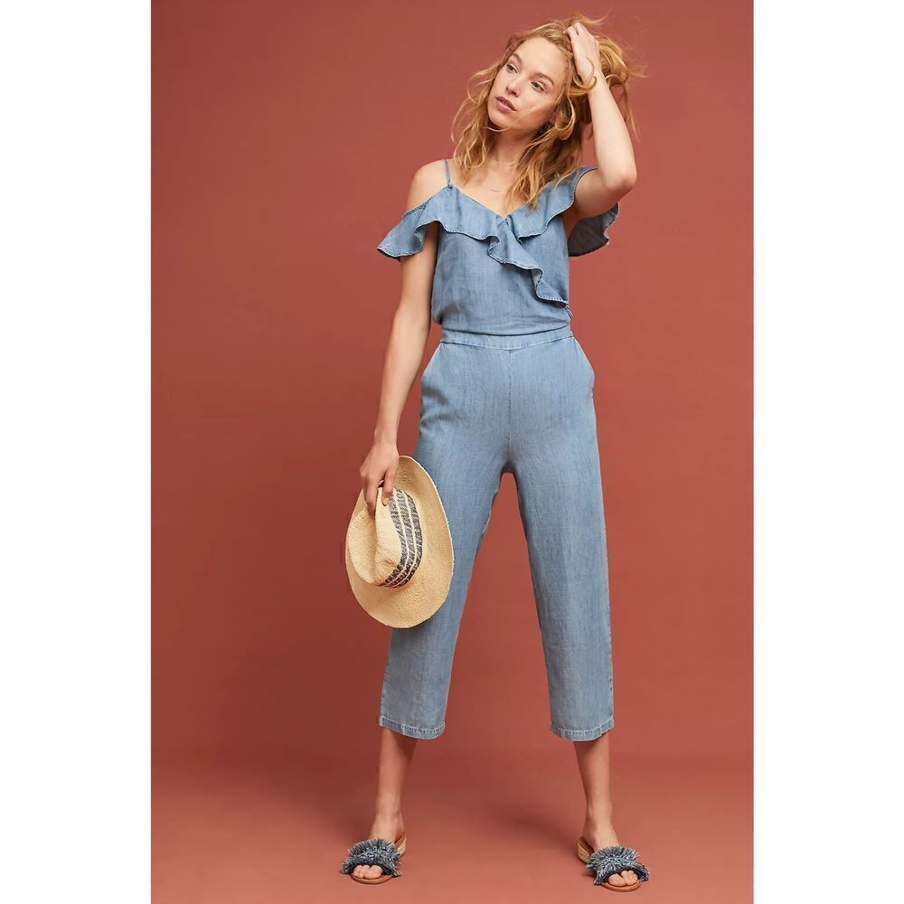 Anthropologie- Michael Stars Ruffled Open-Shoulder Jumpsuit